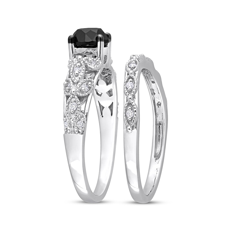 Main Image 2 of Vintage-Style Round-Cut Black & White Diamond Bridal Set 7/8 ct tw 14K White Gold 14K White Gold