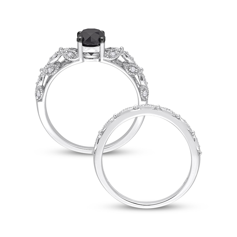 Main Image 3 of Vintage-Style Round-Cut Black & White Diamond Bridal Set 7/8 ct tw 14K White Gold 14K White Gold