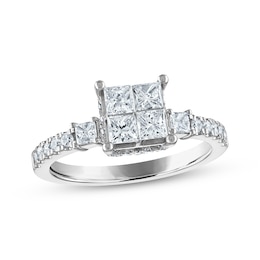 Princess & Round-Cut Diamond Engagement Ring 1 ct tw 14K White Gold