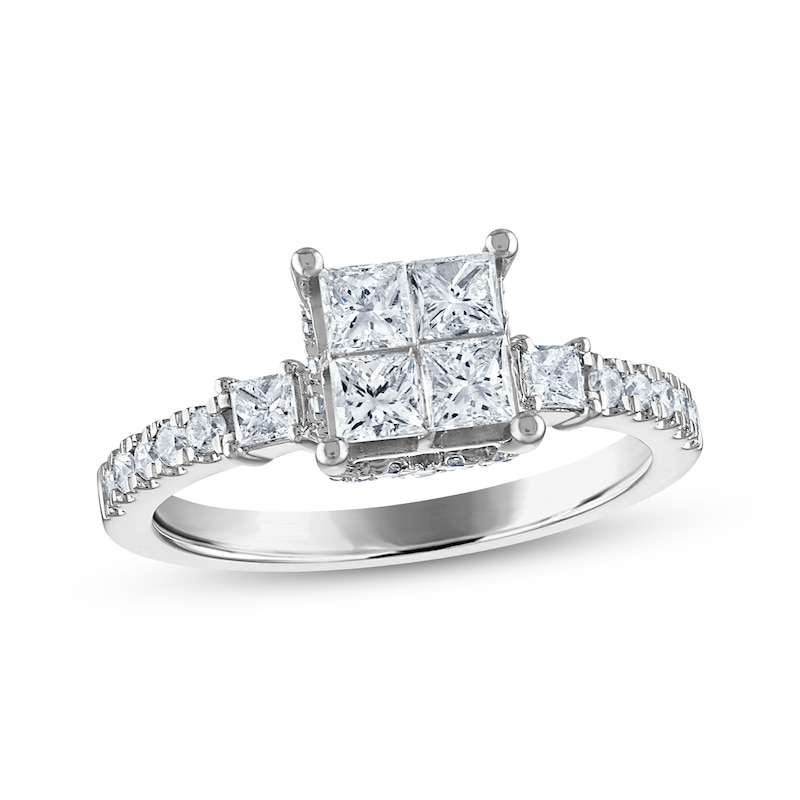 Main Image 1 of Princess & Round-Cut Diamond Engagement Ring 1 ct tw 14K White Gold