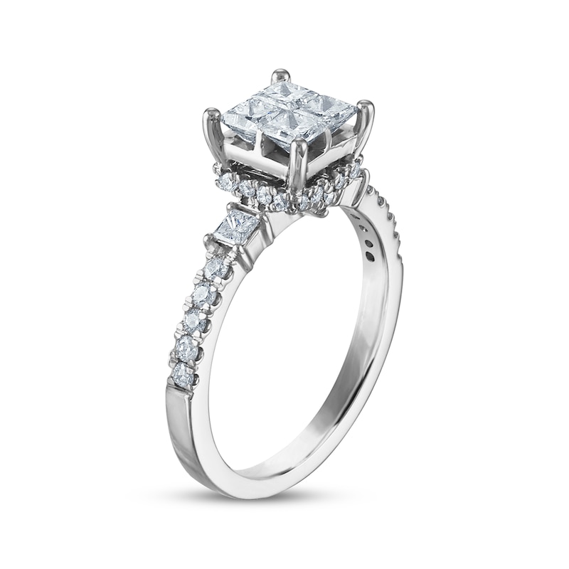 Main Image 2 of Princess & Round-Cut Diamond Engagement Ring 1 ct tw 14K White Gold