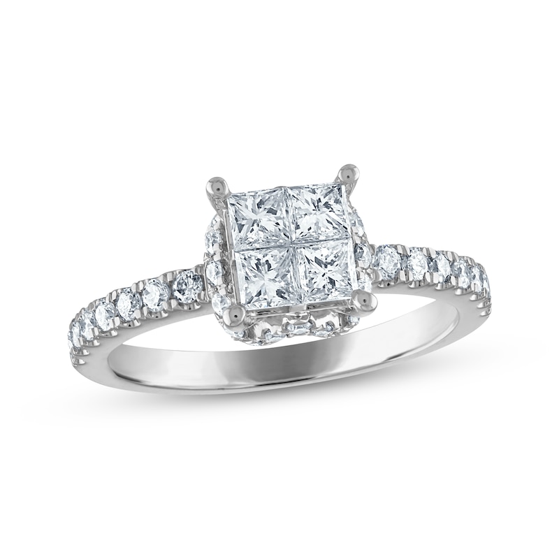 Main Image 1 of Princess & Round-Cut Diamond Engagement Ring 1 ct tw 14K White Gold