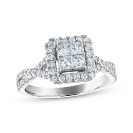 Princess & Round-Cut Diamond Engagement Ring 1 ct tw 14K White Gold