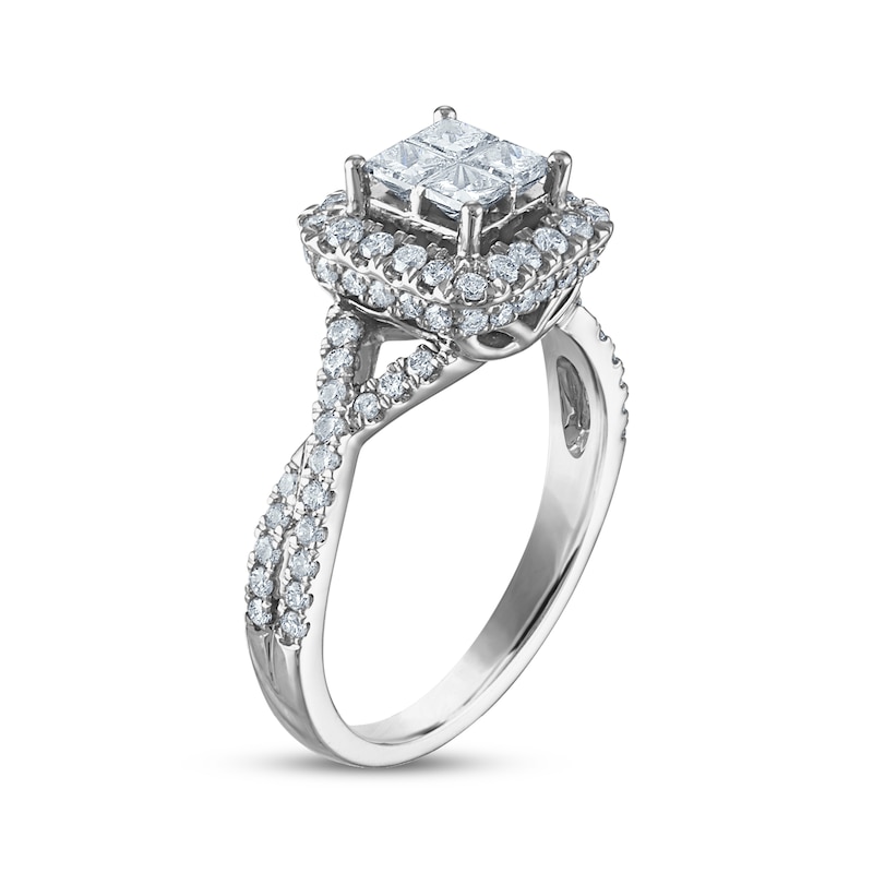 Main Image 2 of Princess & Round-Cut Diamond Engagement Ring 1 ct tw 14K White Gold