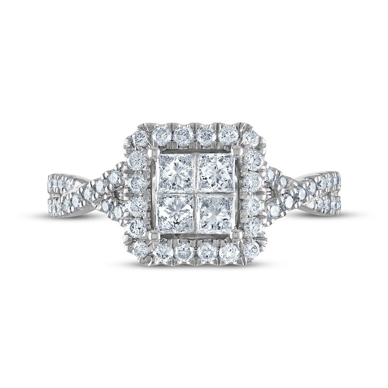 Main Image 3 of Princess & Round-Cut Diamond Engagement Ring 1 ct tw 14K White Gold