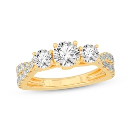 Memories Moments Magic Round-Cut Three-Stone Diamond Engagement Ring 2 ct tw 14K Yellow Gold