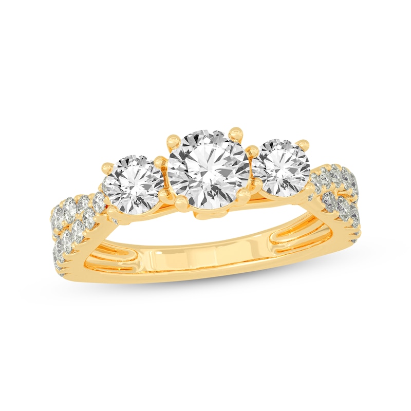 Main Image 1 of Memories Moments Magic Round-Cut Three-Stone Diamond Engagement Ring 2 ct tw 14K Yellow Gold