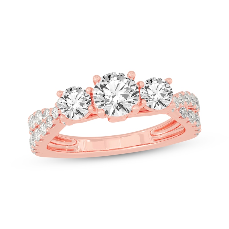 Main Image 1 of Memories Moments Magic Round-Cut Three-Stone Diamond Engagement Ring 2 ct tw 14K Rose Gold