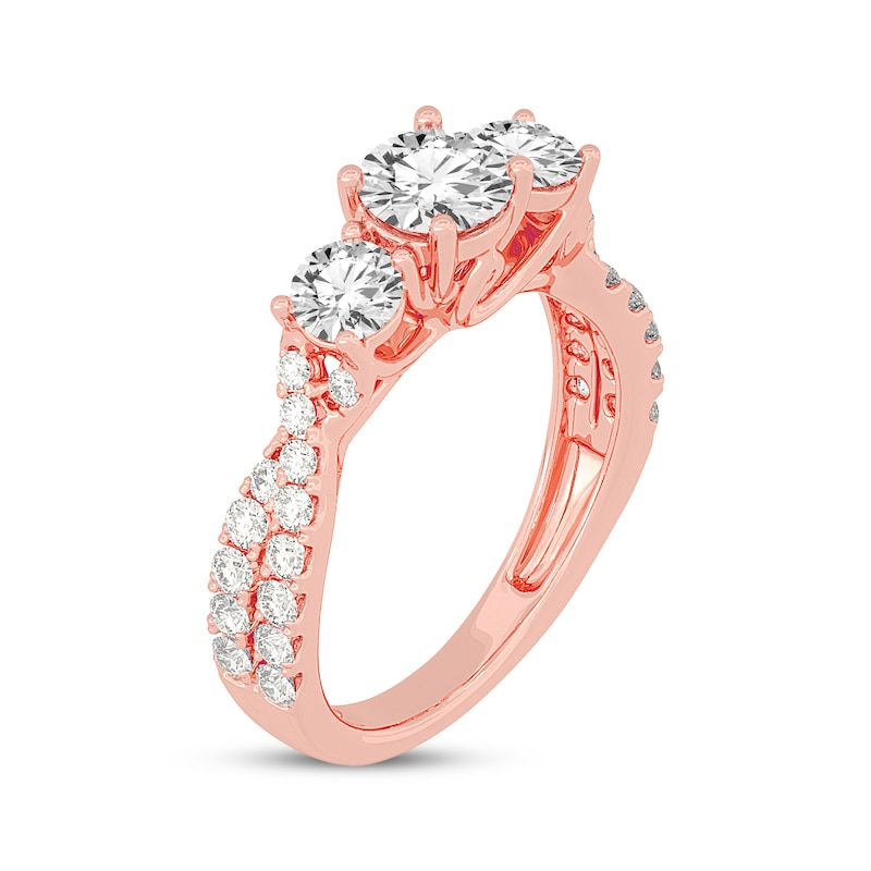 Main Image 2 of Memories Moments Magic Round-Cut Three-Stone Diamond Engagement Ring 2 ct tw 14K Rose Gold