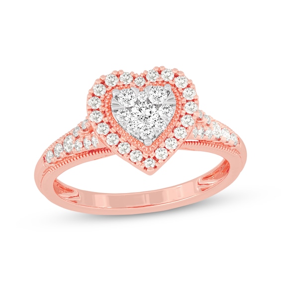 Round-Cut Diamond Heart-Shaped Engagement Ring 1/2 ct tw 10K Rose Gold ...