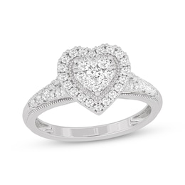 Round-Cut Diamond Heart-Shaped Engagement Ring 1/2 ct tw 10K White Gold