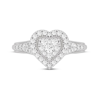 Round-Cut Diamond Heart-Shaped Engagement Ring 1/2 ct tw 10K White Gold ...