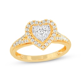 Round-Cut Diamond Heart-Shaped Engagement Ring 1/2 ct tw 10K Yellow Gold