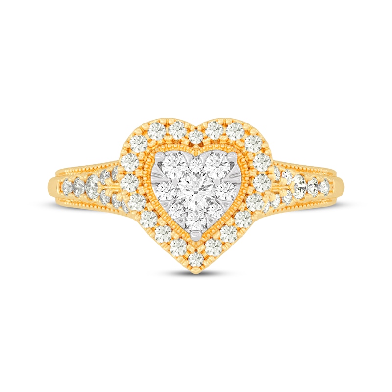 Main Image 3 of Round-Cut Diamond Heart-Shaped Engagement Ring 1/2 ct tw 10K Yellow Gold