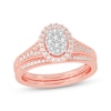 Thumbnail Image 1 of Now + Forever Round-Cut Multi-Diamond Center Oval-Frame Bridal Set 1/2 ct tw 10K Rose Gold