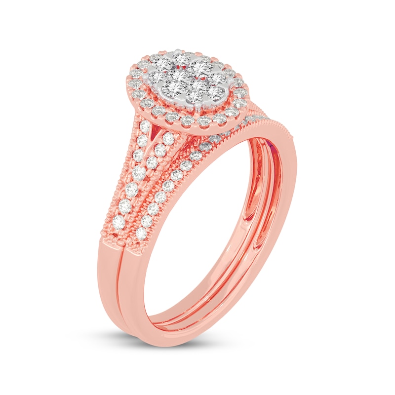 Main Image 2 of Now + Forever Round-Cut Multi-Diamond Center Oval-Frame Bridal Set 1/2 ct tw 10K Rose Gold