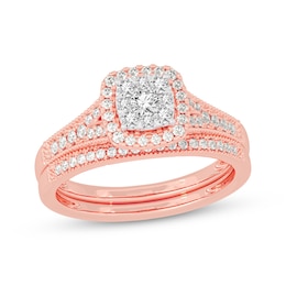 Now + Forever Round-Cut Multi-Diamond Center Cushion-Frame Bridal Set 1/2 ct tw 10K Rose Gold