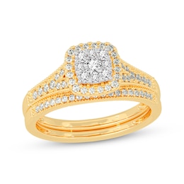 Round-Cut Multi-Diamond Center Cushion-Frame Bridal Set 1/2 ct tw 10K Yellow Gold