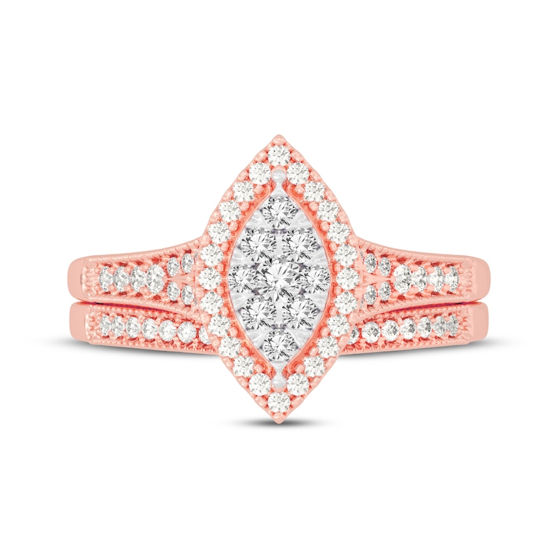 Main Image 3 of Now + Forever Round-Cut Multi-Diamond Center Marquise-Frame Bridal Set 1/2 ct tw 10K Rose Gold