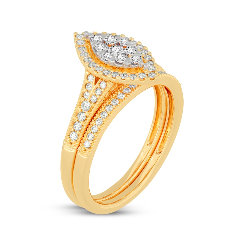 Main Image 2 of Round-Cut Multi-Diamond Center Marquise-Frame Bridal Set 1/2 ct tw 10K Yellow Gold