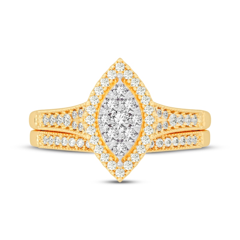 Main Image 3 of Round-Cut Multi-Diamond Center Marquise-Frame Bridal Set 1/2 ct tw 10K Yellow Gold