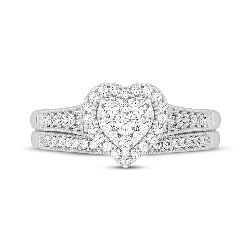 Main Image 3 of Round-Cut Multi-Diamond Center Heart-Frame Bridal Set 1/2 ct tw 10K White Gold