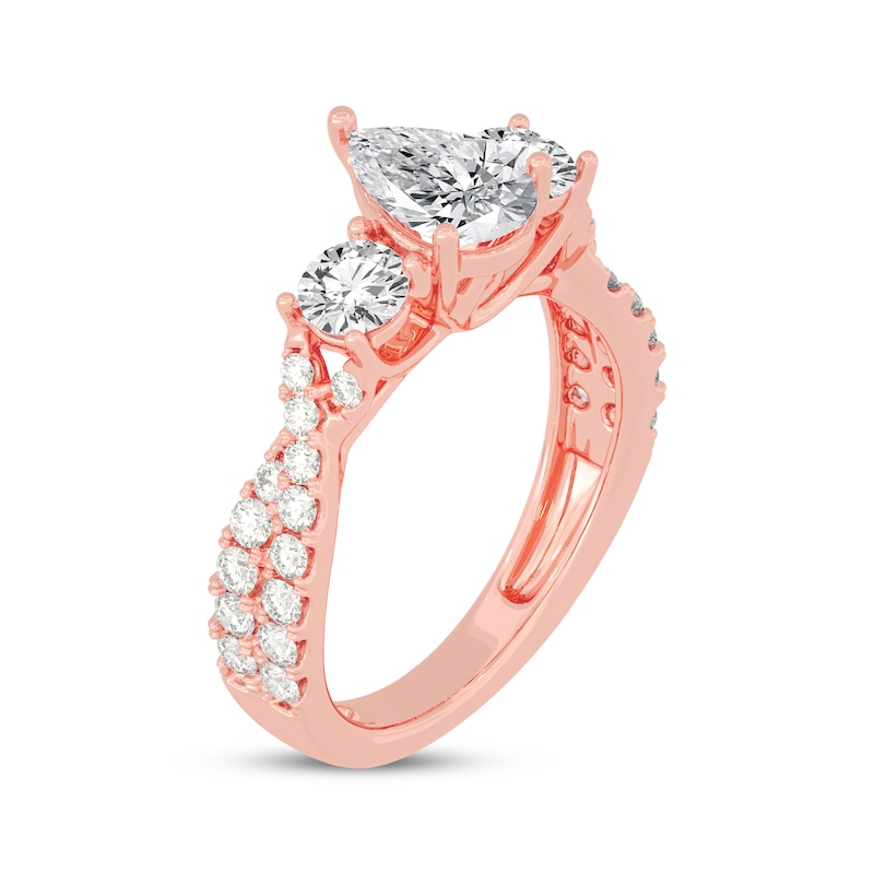 Main Image 2 of Memories Moments Magic Pear-Shaped & Round-Cut Three-Stone Diamond Engagement Ring 2 ct tw 14K Rose Gold