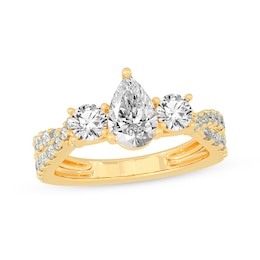 Memories Moments Magic Pear-Shaped & Round-Cut Three-Stone Diamond Engagement Ring 2 ct tw 14K Yellow Gold