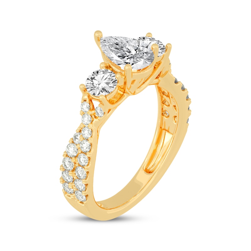 Memories Moments Magic Pear-Shaped & Round-Cut Three-Stone Diamond Engagement Ring 2 ct tw 14K Yellow Gold
