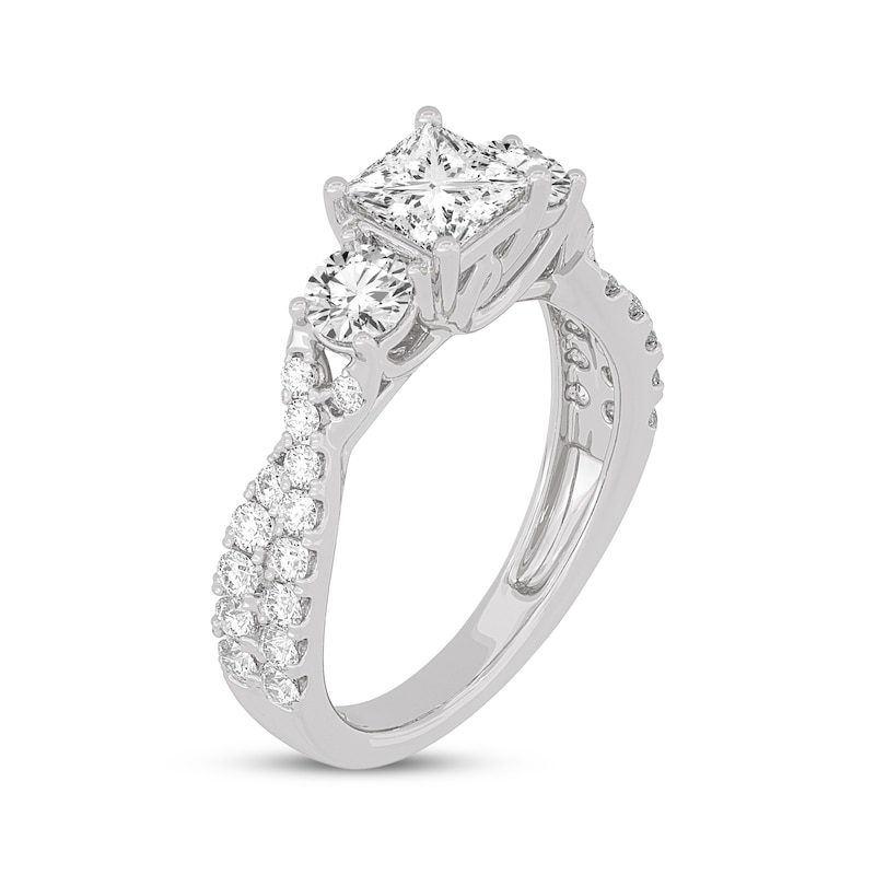 Main Image 2 of Memories Moments Magic Princess & Round-Cut Three-Stone Diamond Engagement Ring 2 ct tw 14K White Gold