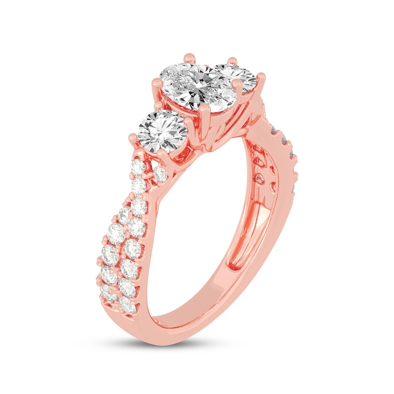 Main Image 2 of Memories Moments Magic Oval & Round-Cut Three-Stone Diamond Engagement Ring 2 ct tw 14K Rose Gold