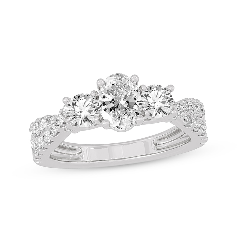 Main Image 1 of Memories Moments Magic Oval & Round-Cut Three-Stone Diamond Engagement Ring 2 ct tw 14K White Gold