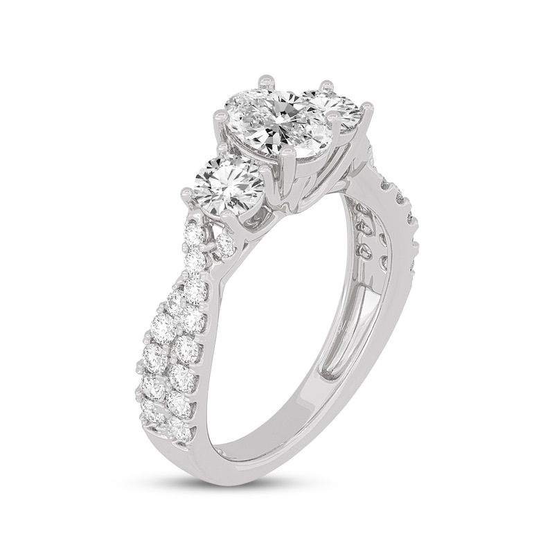 Main Image 2 of Memories Moments Magic Oval & Round-Cut Three-Stone Diamond Engagement Ring 2 ct tw 14K White Gold