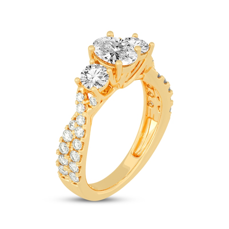 Main Image 2 of Memories Moments Magic Oval & Round-Cut Diamond Three-Stone Engagement Ring 2 ct tw 14K Yellow Gold