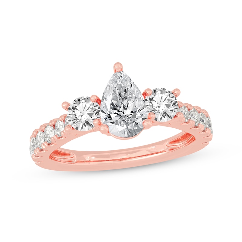 Memories Moments Magic Pear-Shaped & Round-Cut Three-Stone Diamond Engagement Ring 2 ct tw 14K Rose Gold