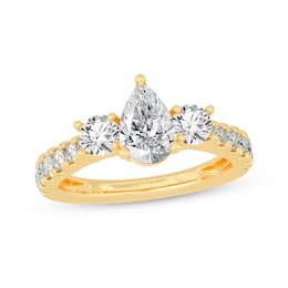 Memories Moments Magic Pear-Shaped & Round-Cut Three-Stone Diamond Engagement Ring 2 ct tw 14K Yellow Gold