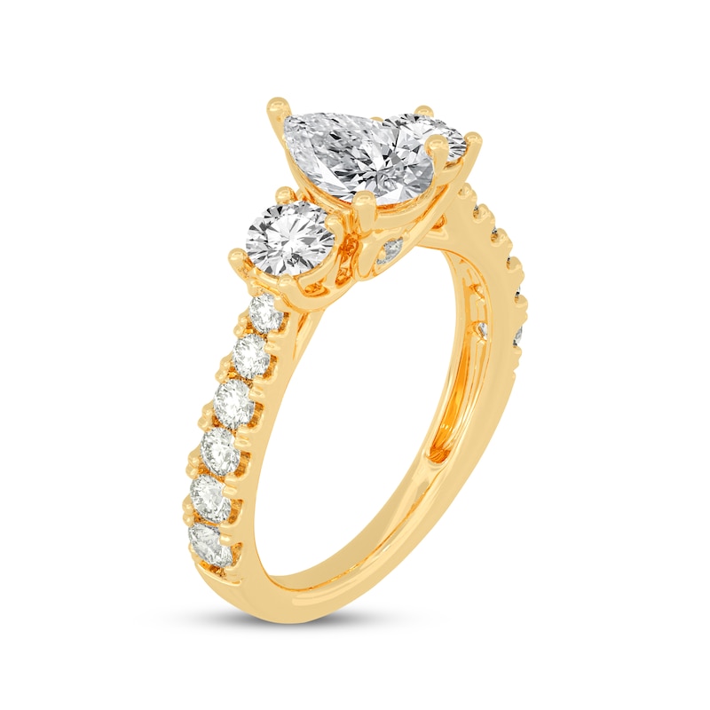 Main Image 2 of Memories Moments Magic Pear-Shaped & Round-Cut Three-Stone Diamond Engagement Ring 2 ct tw 14K Yellow Gold