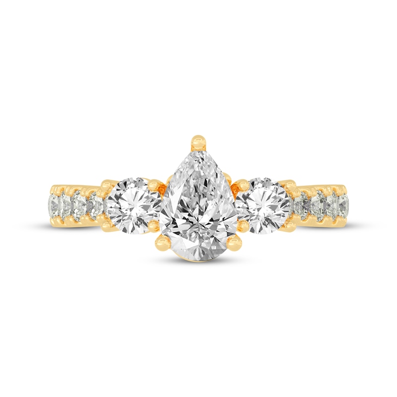 Main Image 3 of Memories Moments Magic Pear-Shaped & Round-Cut Three-Stone Diamond Engagement Ring 2 ct tw 14K Yellow Gold