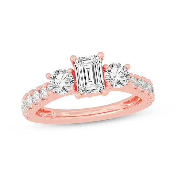 Memories Moments Magic Emerald & Round-Cut Three-Stone Diamond Engagement Ring 2 ct tw 14K Rose Gold