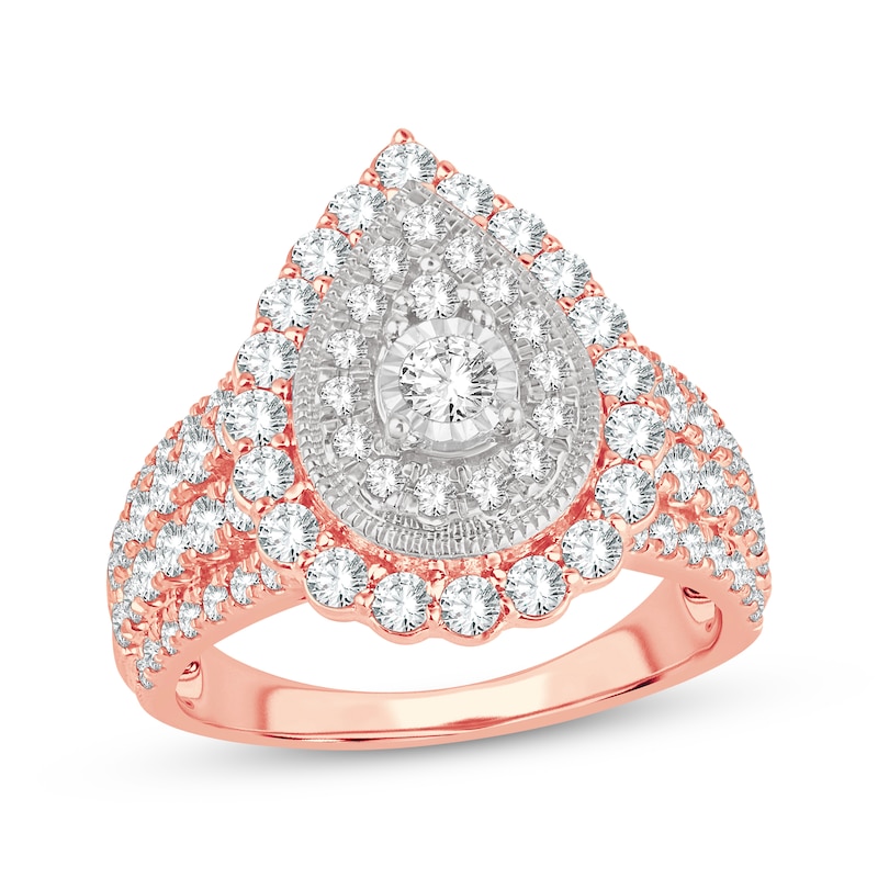 Main Image 1 of Round-Cut Multi-Diamond Center Pear-Shaped Engagement Ring 1-1/2 ct tw 10K Rose Gold