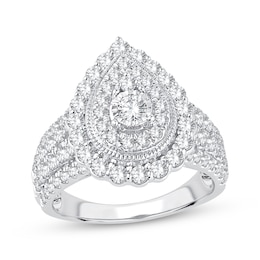 Now + Forever Round-Cut Multi-Diamond Center Pear-Shaped Engagement Ring 1-1/2 ct tw 10K White Gold