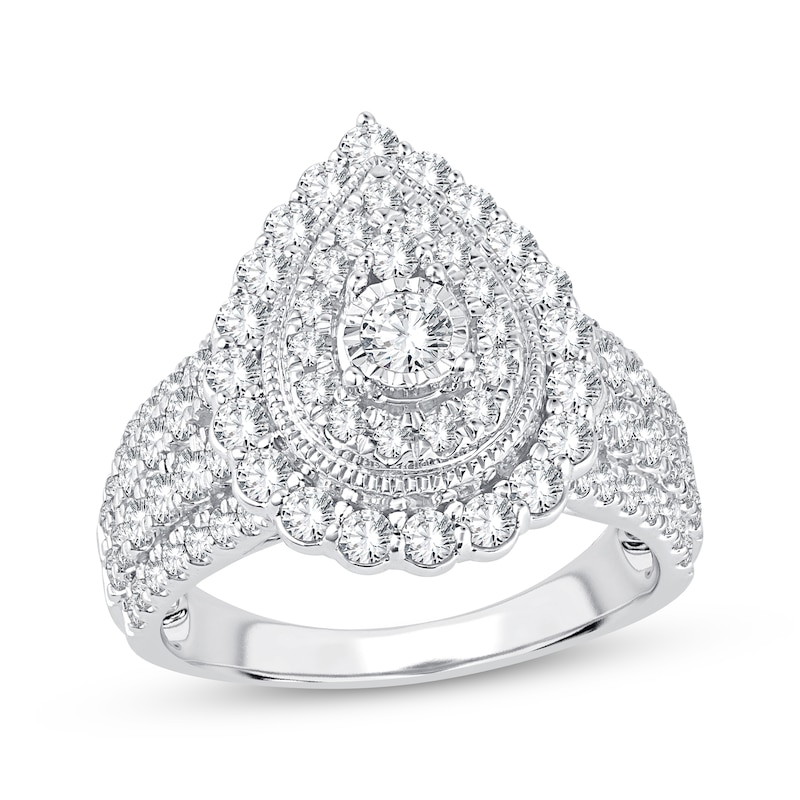 Main Image 1 of Round-Cut Multi-Diamond Center Pear-Shaped Engagement Ring 1-1/2 ct tw 10K White Gold