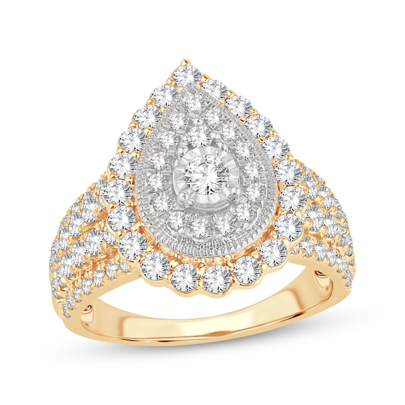 Main Image 1 of Round-Cut Multi-Diamond Center Pear-Shaped Engagement Ring 1-1/2 ct tw 10K Yellow Gold