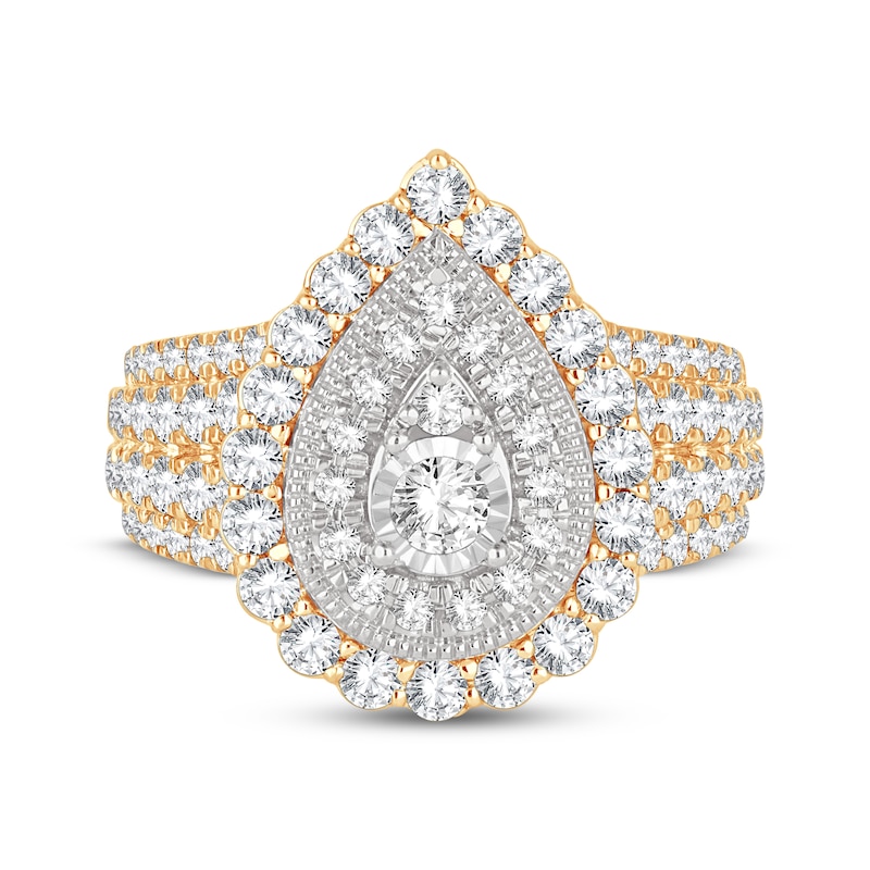 Main Image 3 of Round-Cut Multi-Diamond Center Pear-Shaped Engagement Ring 1-1/2 ct tw 10K Yellow Gold