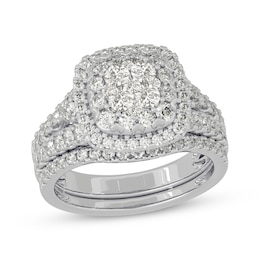 Now + Forever Round-Cut Multi-Diamond Center Cushion-Shaped Bridal Set 1-1/2 ct tw 10K White Gold