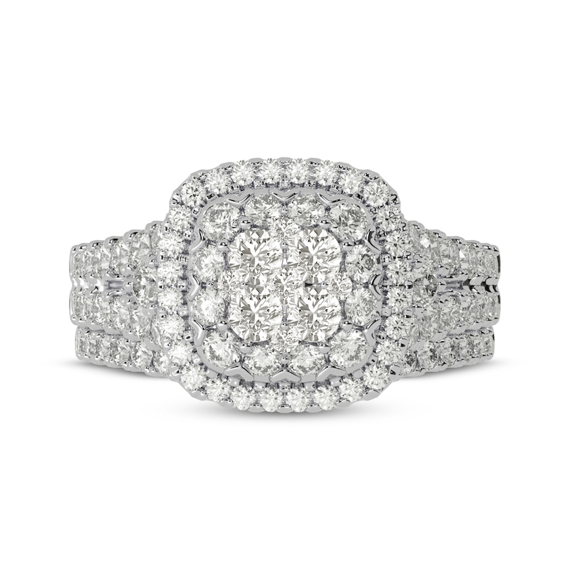 Main Image 3 of Round-Cut Multi-Diamond Center Cushion-Shaped Bridal Set 1-1/2 ct tw 10K White Gold