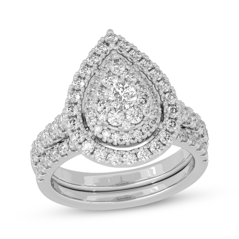 Main Image 1 of Round-Cut Multi-Diamond Center Pear-Shaped Bridal Set 1-1/2 ct tw 10K White Gold