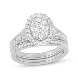 Now + Forever Round-Cut Diamond Oval-Shaped Bridal Set 1 ct tw 14K White Gold