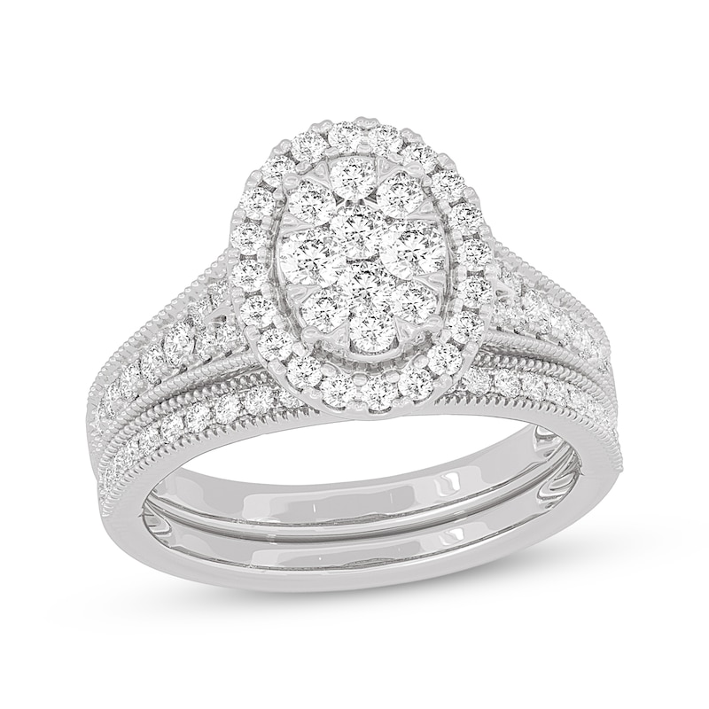 Main Image 1 of Round-Cut Diamond Oval-Shaped Bridal Set 1 ct tw 14K White Gold