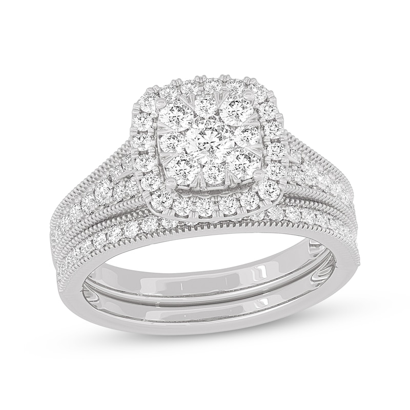 Main Image 1 of Round-Cut Diamond Cushion-Shaped Bridal Set 1 ct tw 14K White Gold